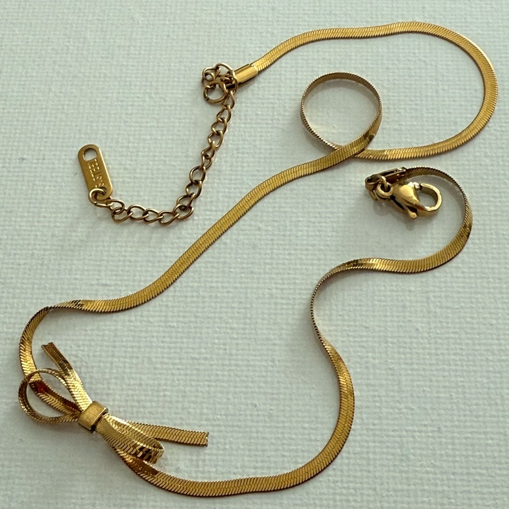 18 K Gold Choker Necklace Short Bow Snake Bone Chain Stainless Steel - Picture 6 of 6